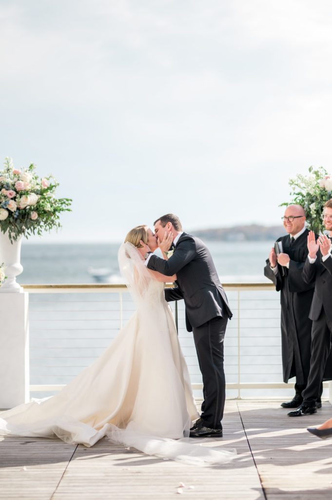Bride and groom's first kiss at the end of the ceremony 
