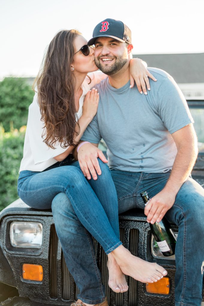 casual couple photography on Cape Cod on a jeep wrangler 