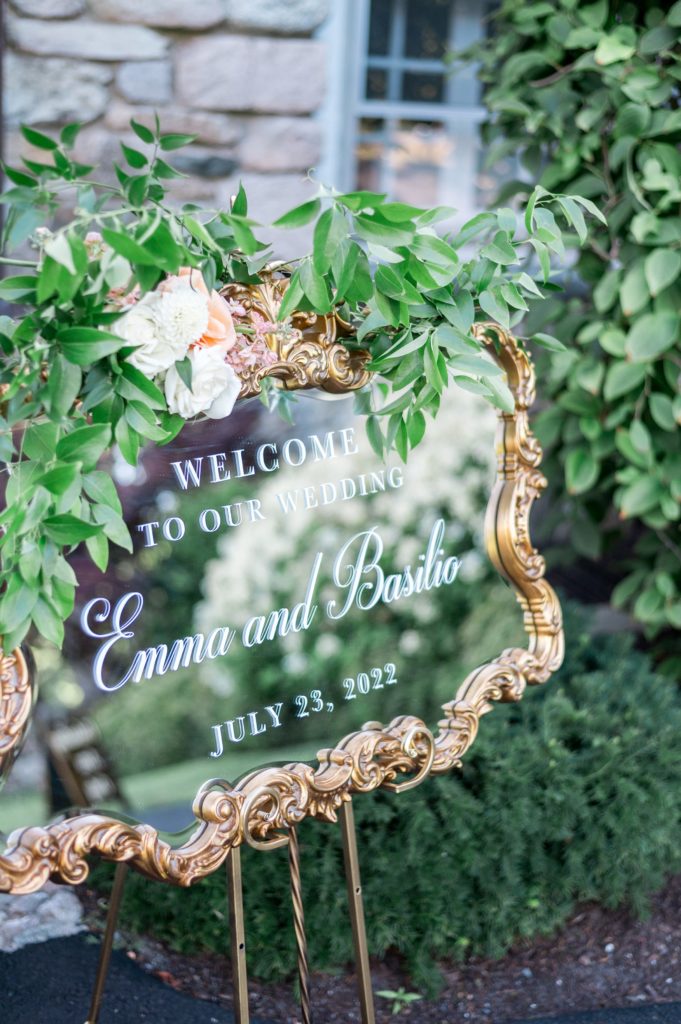 Wedding welcome sign for garden inspired wedding at The Connors Center