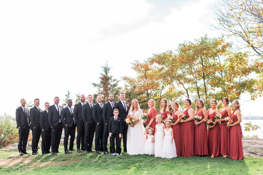 Bridal party photo for fall wedding at Misselwood Events