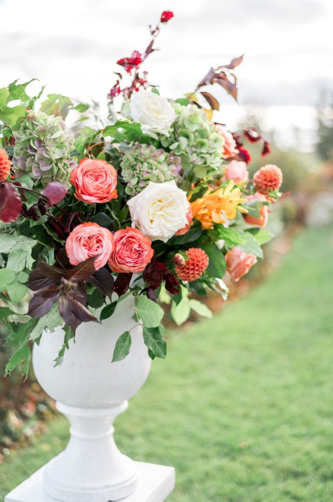 Stunning floral design for fall New England wedding ceremony