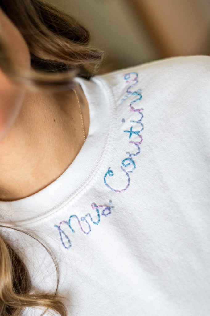Bride's getting ready sweatshirt with her new name embroidered 