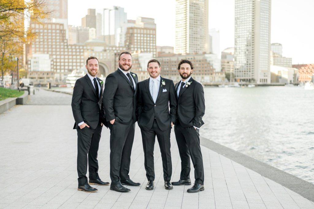 Groom and groomsmen portrait for Davio's Seaport Boston Fall Wedding