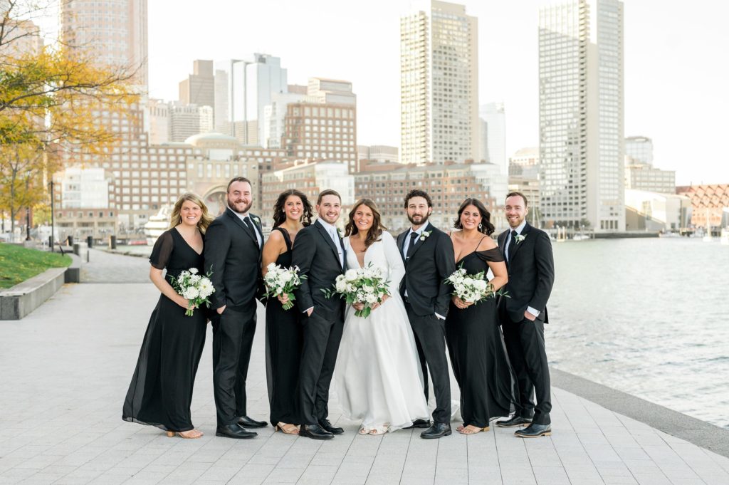 Bridal party portraits for Davio's Seaport Boston Fall Wedding