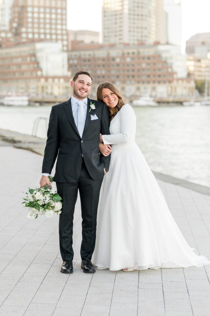 Bride and groom wedding portrait for Davio's Seaport Boston Fall Wedding
