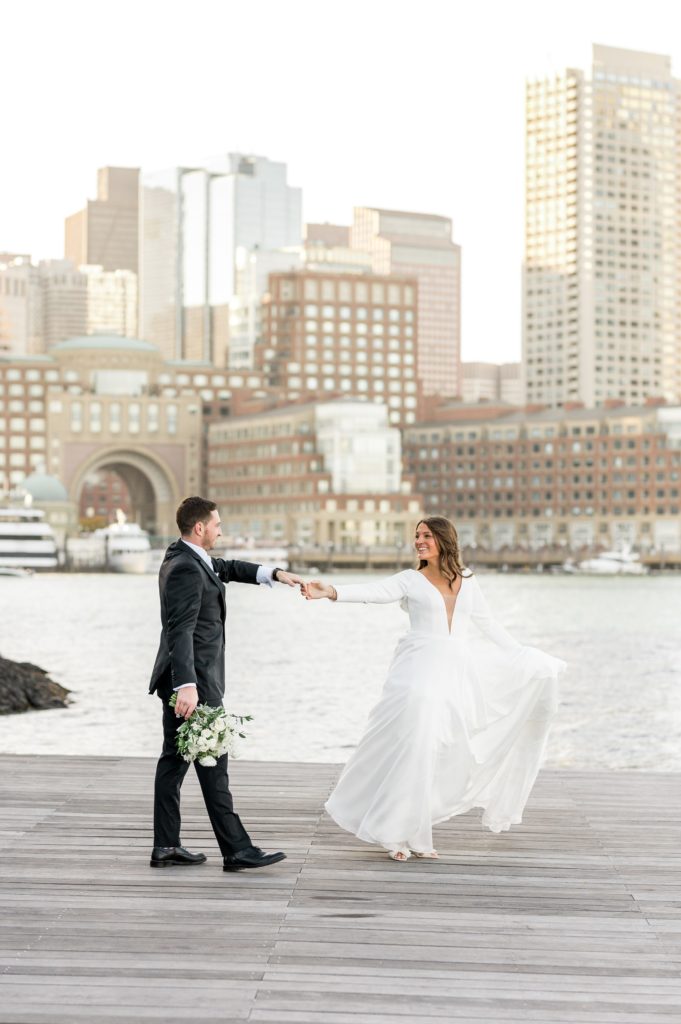 Bride and groom wedding portrait for Davio's Seaport Boston Fall Wedding