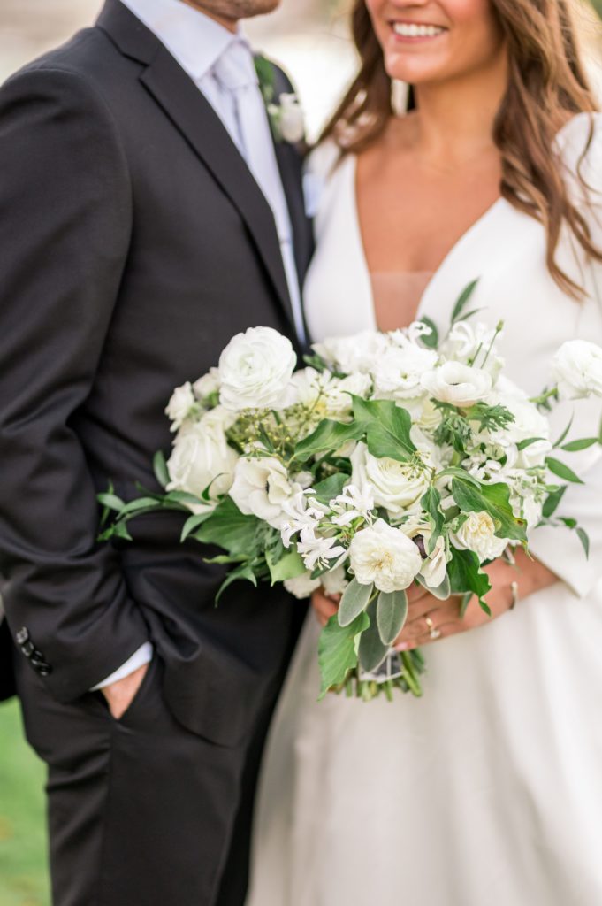 All white bridal bouquet for Boston seaport wedding