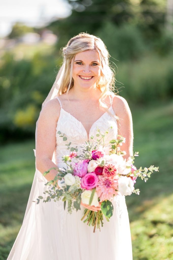 Sunny bridal portrait for The Barn at Gibbet Hill Summer Wedding