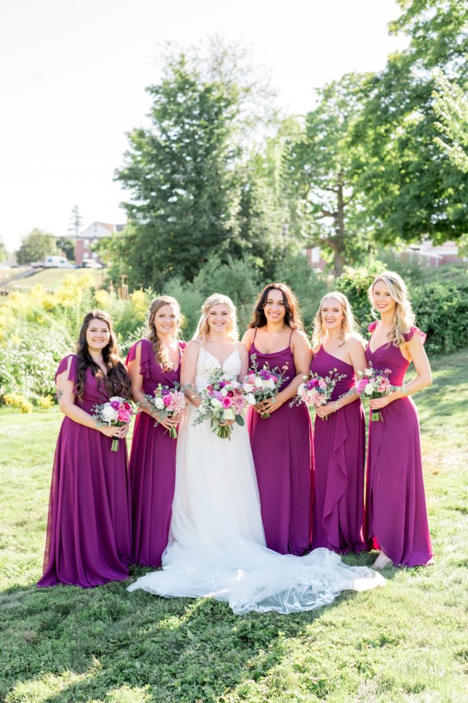 Bride and bridesmaid outdoor portrait for Boston summer wedding