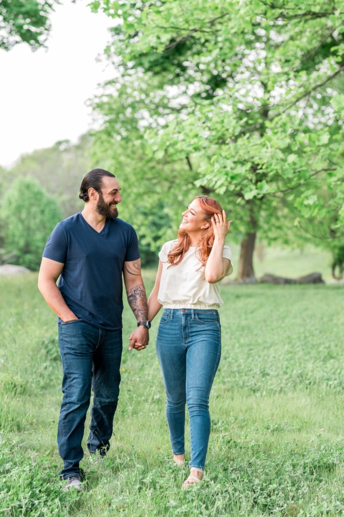 Casual and fun engagement session outfit with jeans and a tshirt