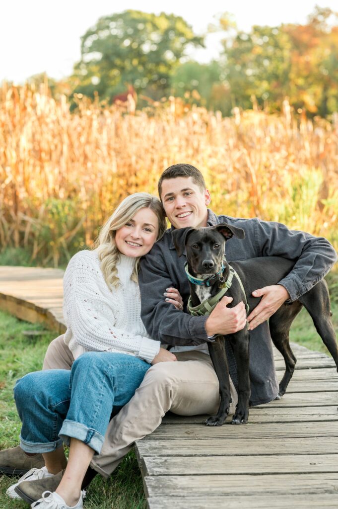 Boston fall engagement photos with their dog