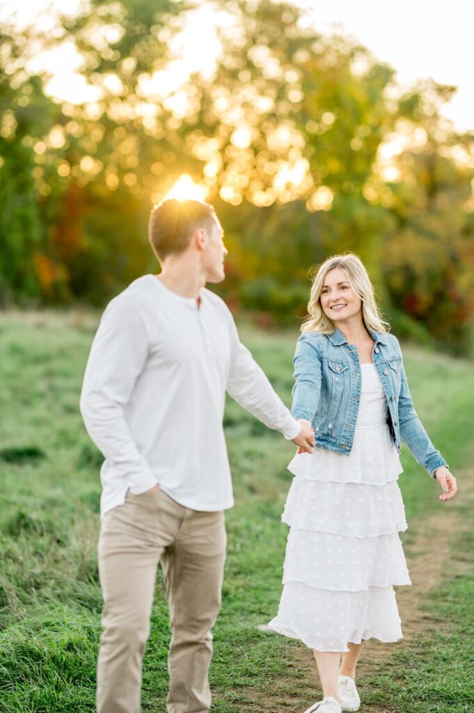 Light and airy sunset engagement photographer