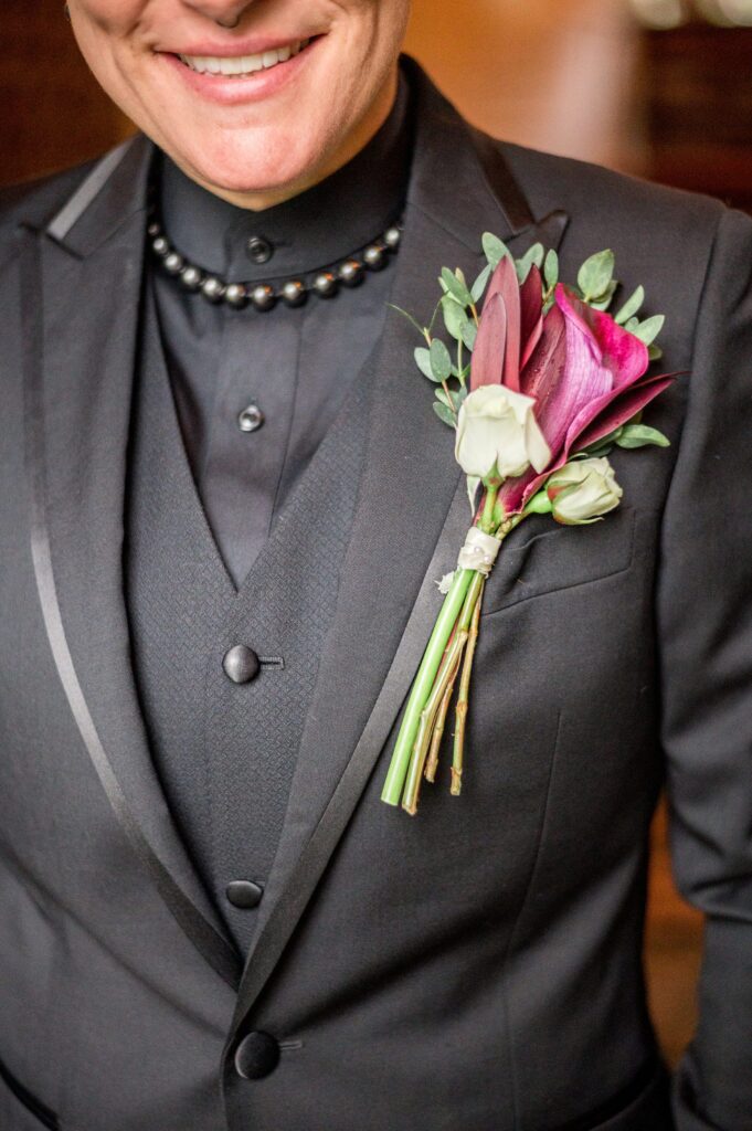 Boutonniere detail photography for Provincetown wedding at Strangers & Saints