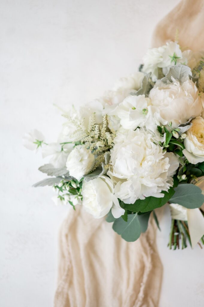 Gorgeous all-white bridal bouquet for North Shore Wedding at the Beauport Hotel