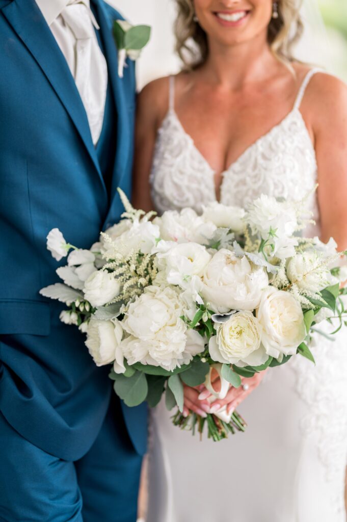 All-white bridal bouquet for North Shore Wedding at the Beauport Hotel in Gloucester, MA