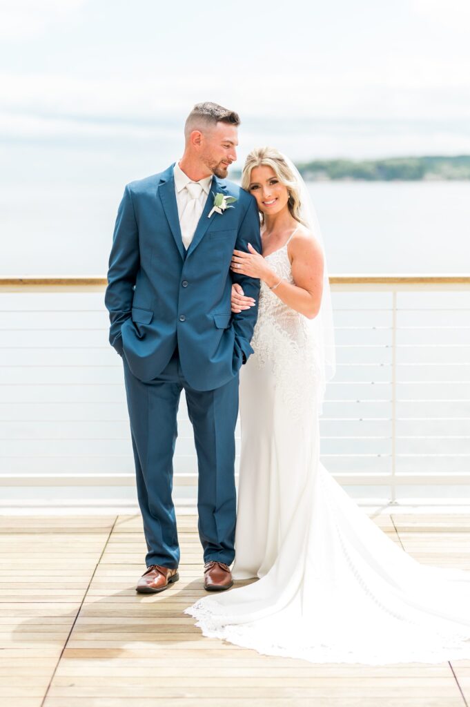 Bride and groom ocean view portrait for North Shore Wedding at the Beauport Hotel in Gloucester, MA