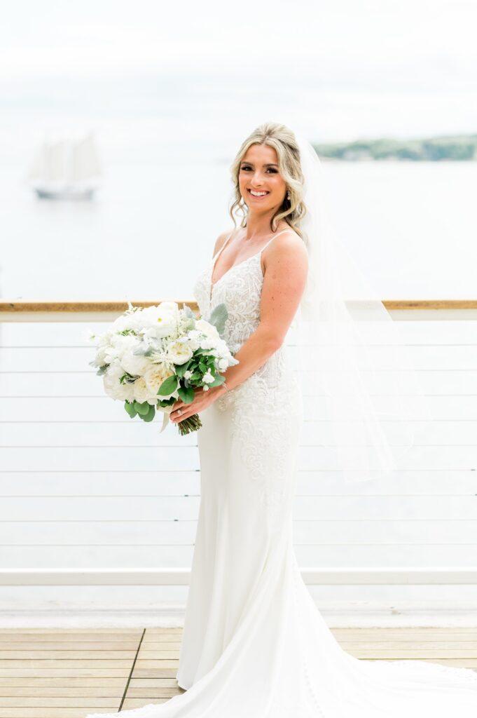 Bride ocean view portrait for North Shore Wedding at the Beauport Hotel in Gloucester, MA