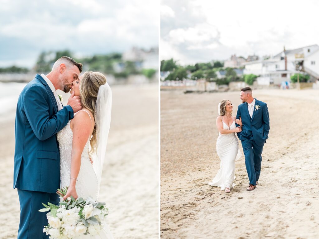 Beach portraits of the bride and groom at the Beauport Hotel