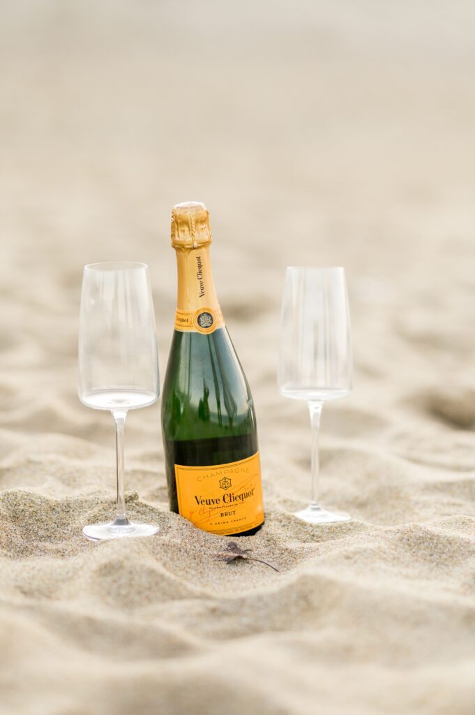 Veuve champagne for engagement photos on the North Shore