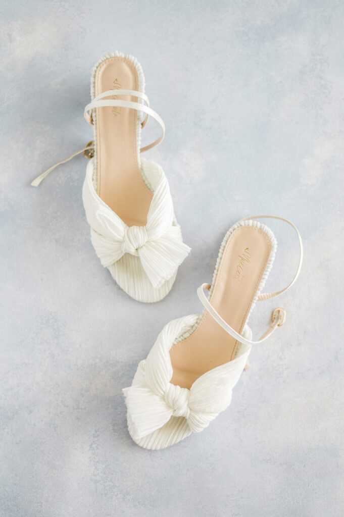 Designer bridal heels with bow for Cape Cod wedding