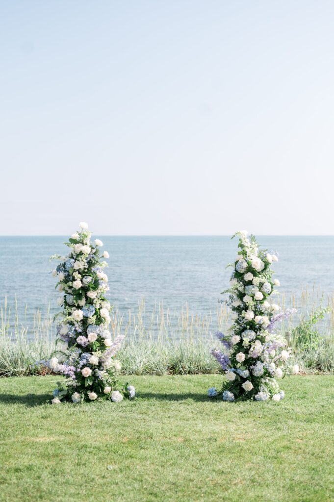 Floral towers for Cape Cod wedding overlooking the water