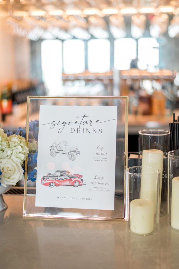 Unique signature drink sign with cars 