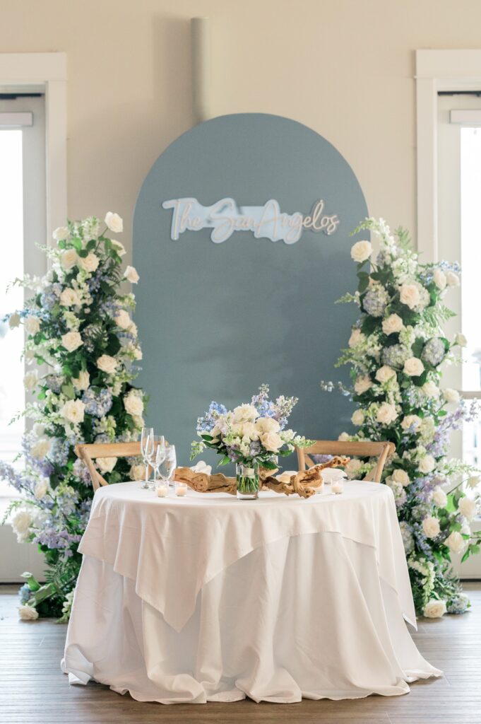 Sweetheart table set up for summer wedding reception at Pelham House Resort