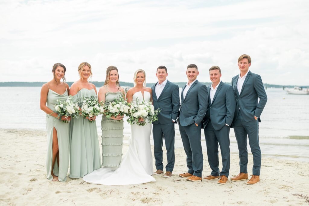 Wedding party portrait for summer Cape Cod tented wedding