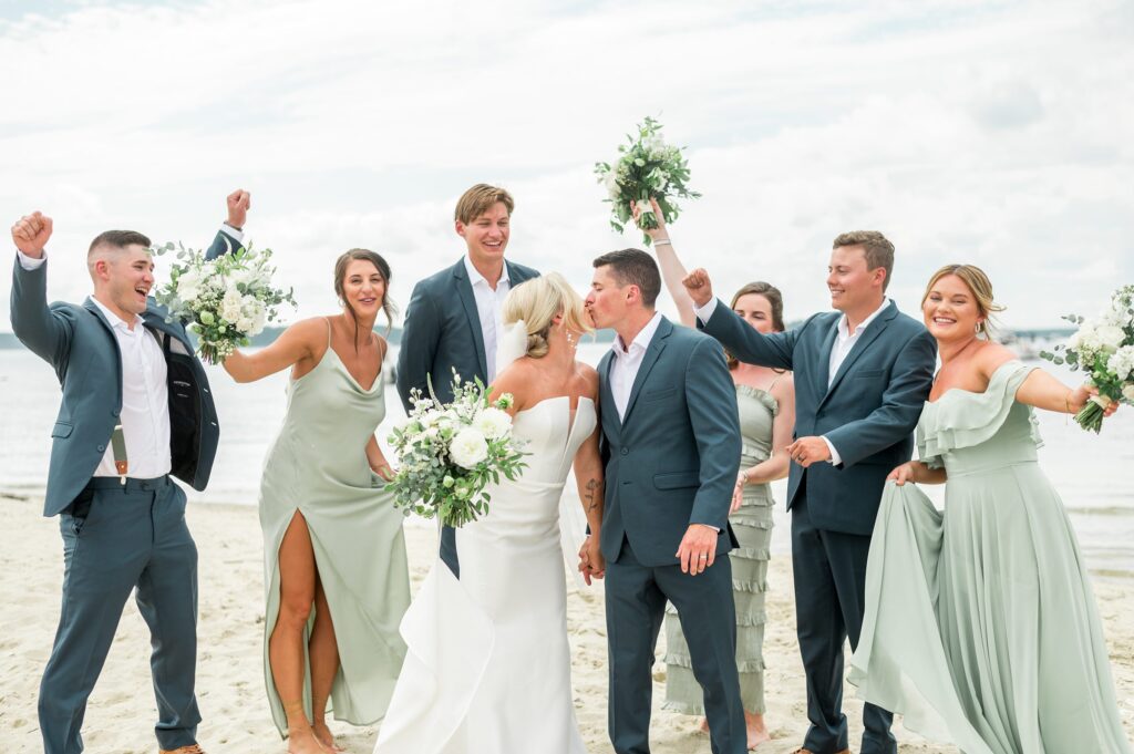 Wedding party portrait for summer Cape Cod tented wedding