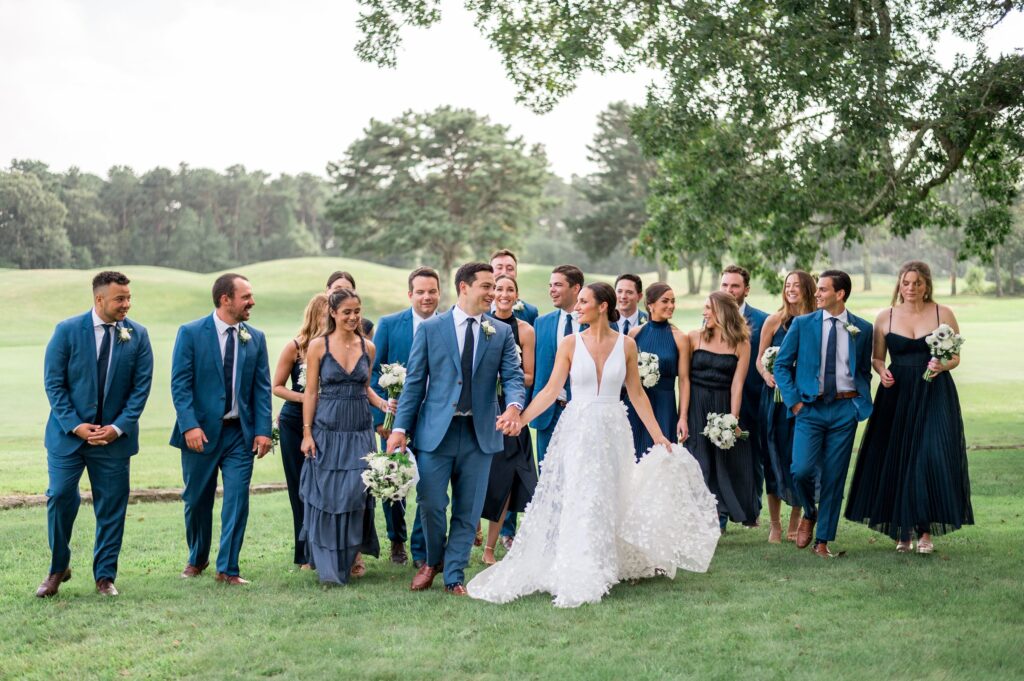 Bridal party in all blue for Farm Neck Golf Club Martha's Vineyard Wedding