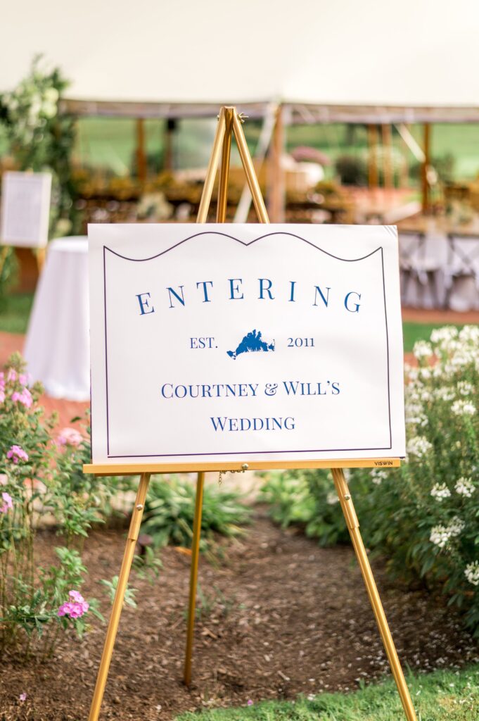 Welcome sign for coastal Martha's Vineyard wedding