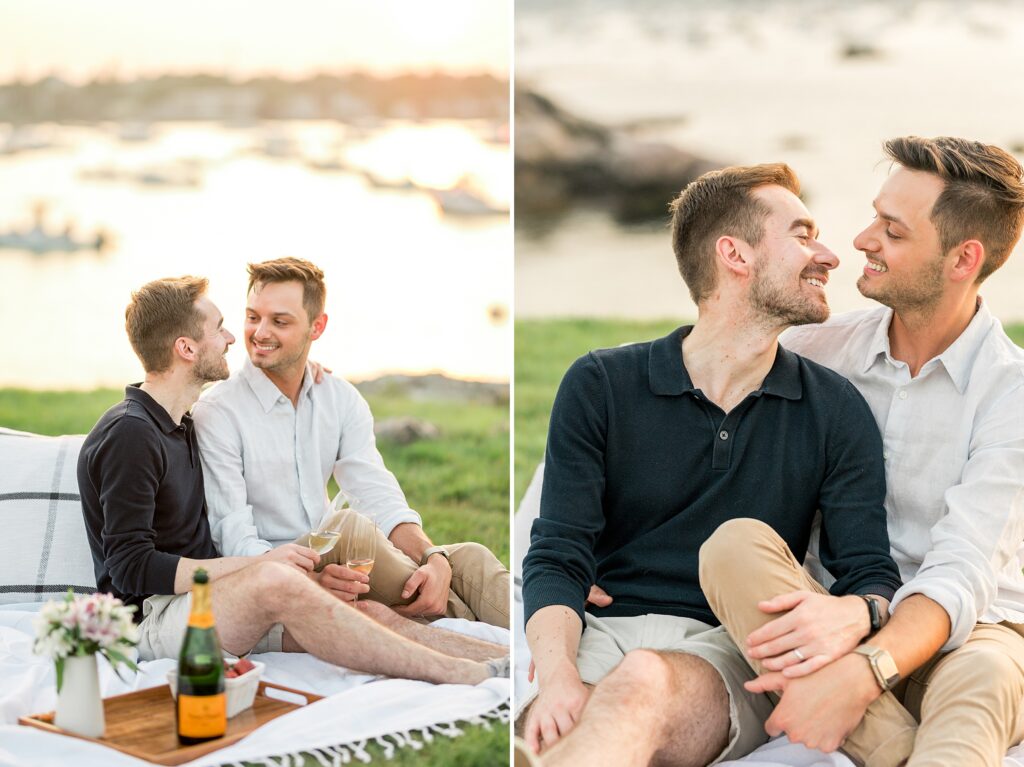 New England Couple Photography on the coast with a picnic 