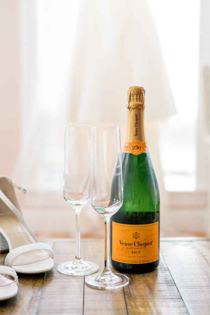 Veuve champagne for bride during getting ready photos 