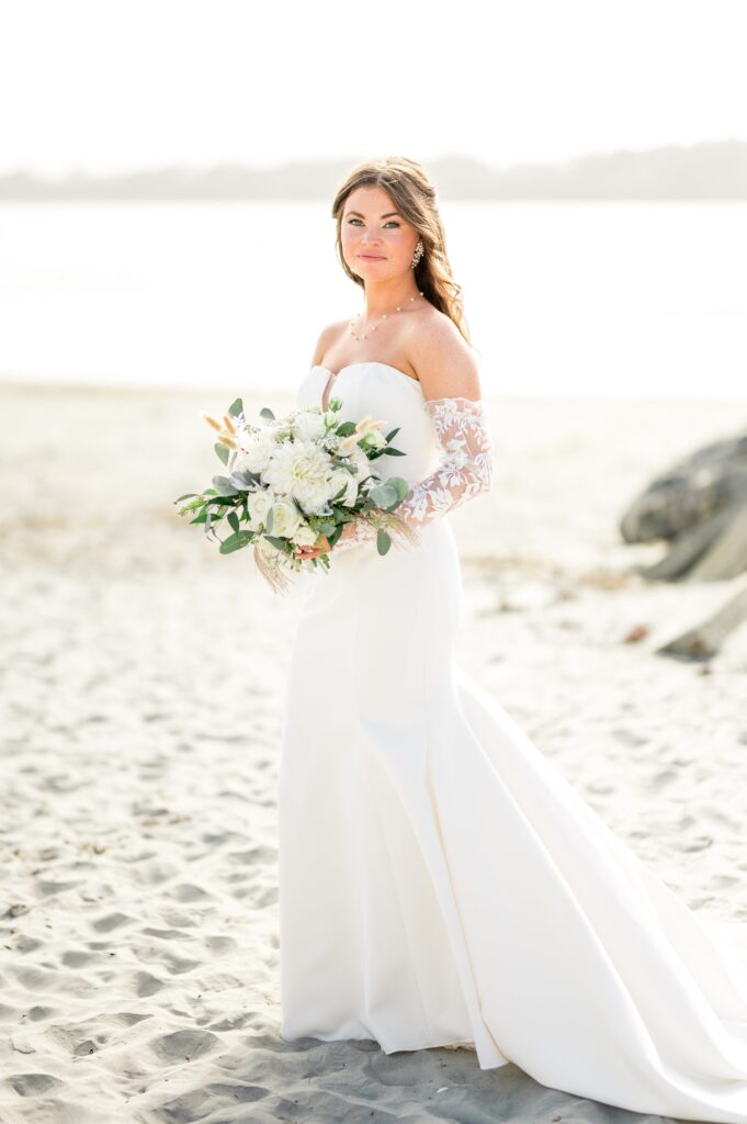 Bride beach portrait at Newport Beach House 