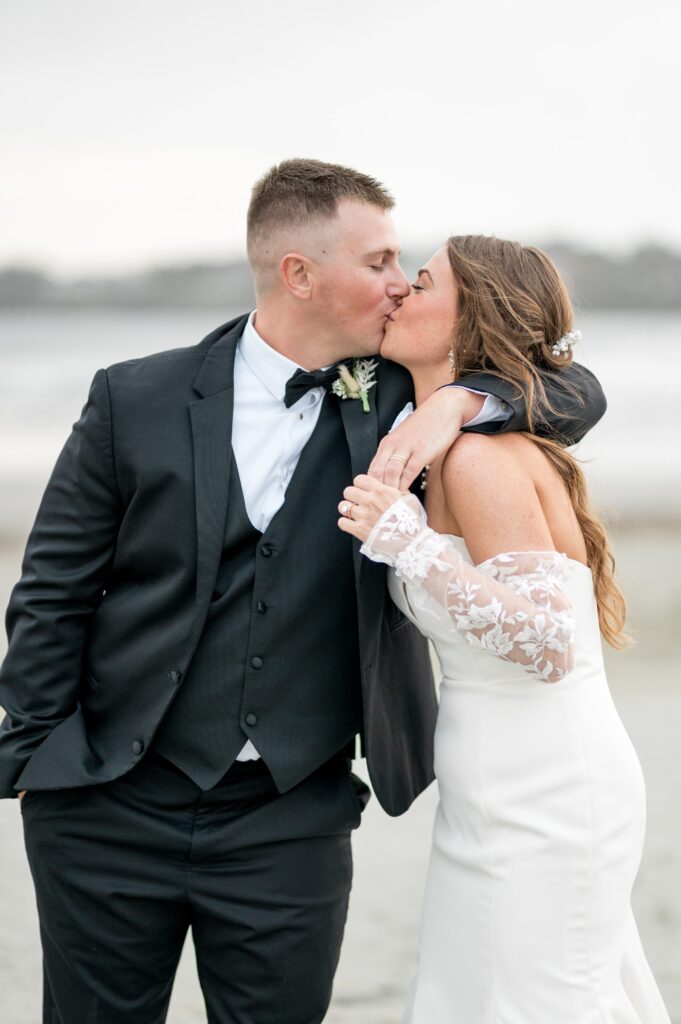 Bride and groom beach portraits for Newport Beach House Wedding, a Longwood Venue