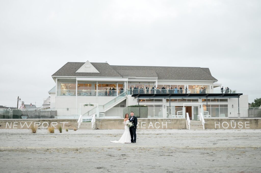 Bride and groom beach portraits for Newport Beach House Wedding, a Longwood Venue