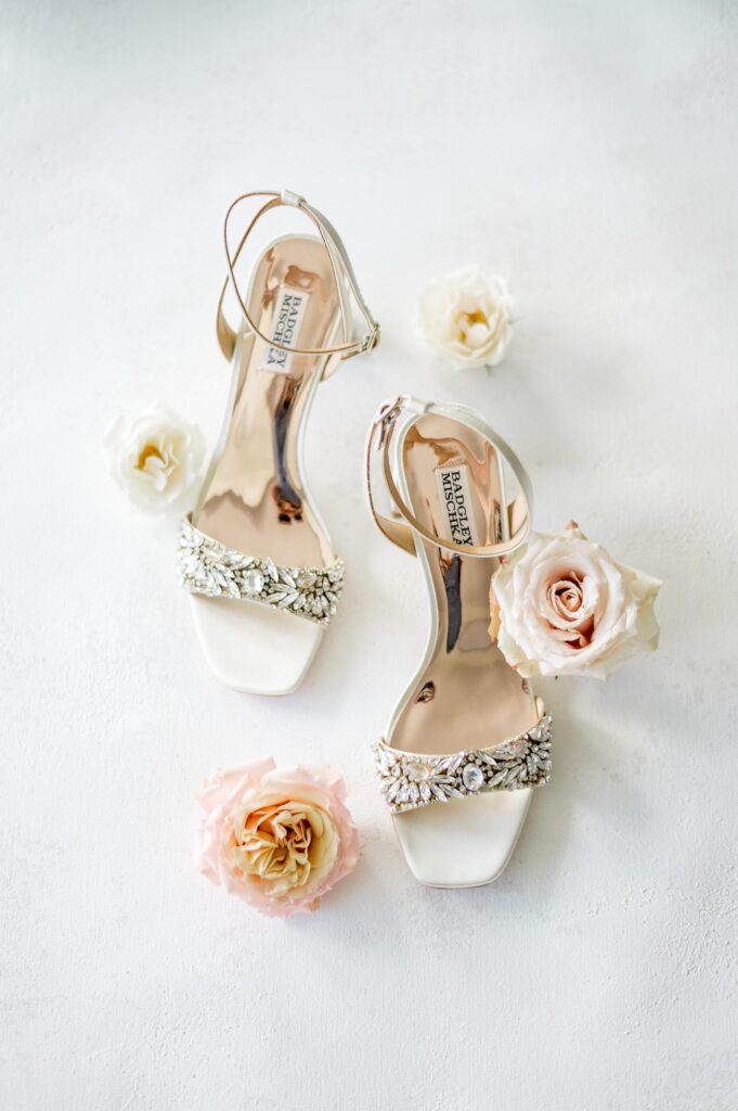 Bride's heel by Badgley Mischka with rhinestone and bead embellishments 