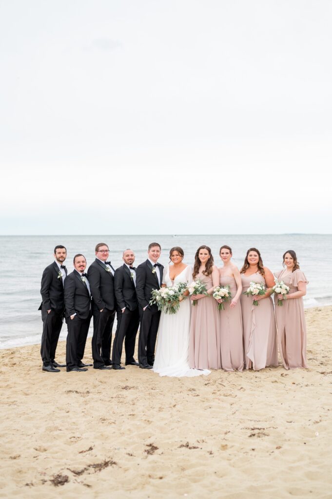 Wedding party beach portrait for Cape Cod backyard wedding 