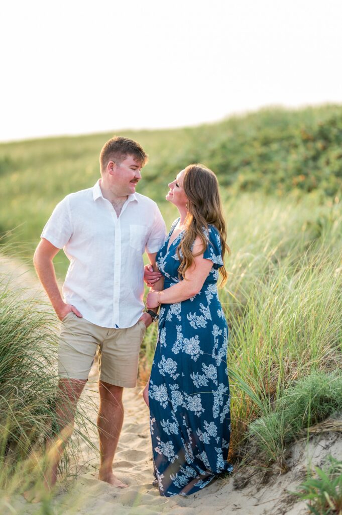 Engagement photos in the sand dunes at Old Storage Beach in Dennis, MA