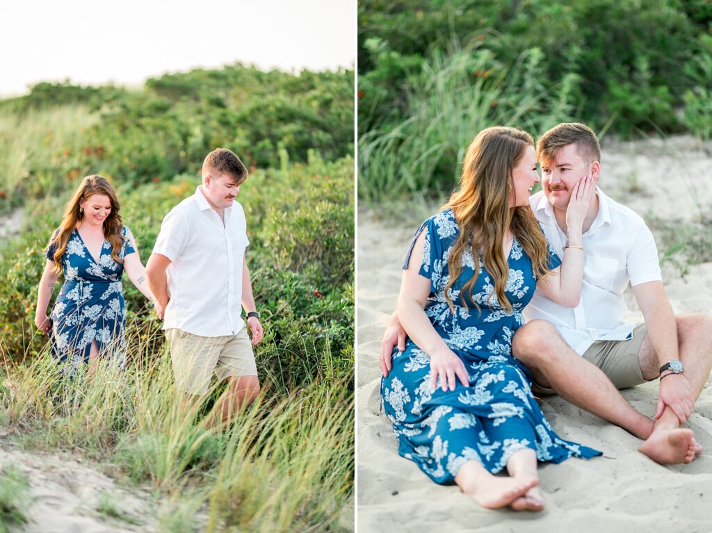 Engagement photos in the sand dunes at Old Storage Beach in Dennis, MA