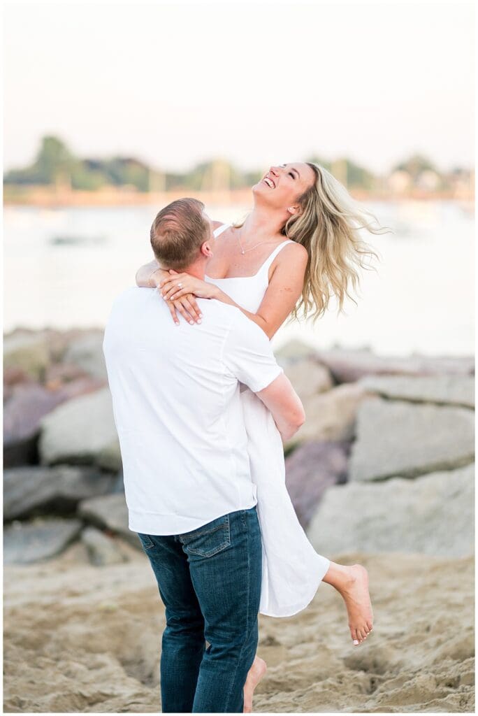 Fun beach engagement poses