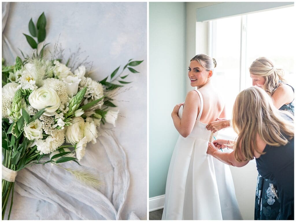 Atlantic Resort Wedding | Bride getting in her dress
