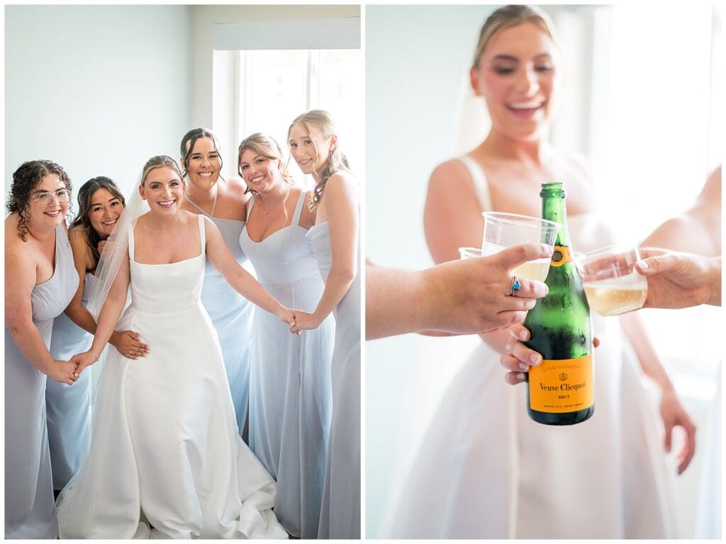 Bride and Bridesmaids Champagne Cheers