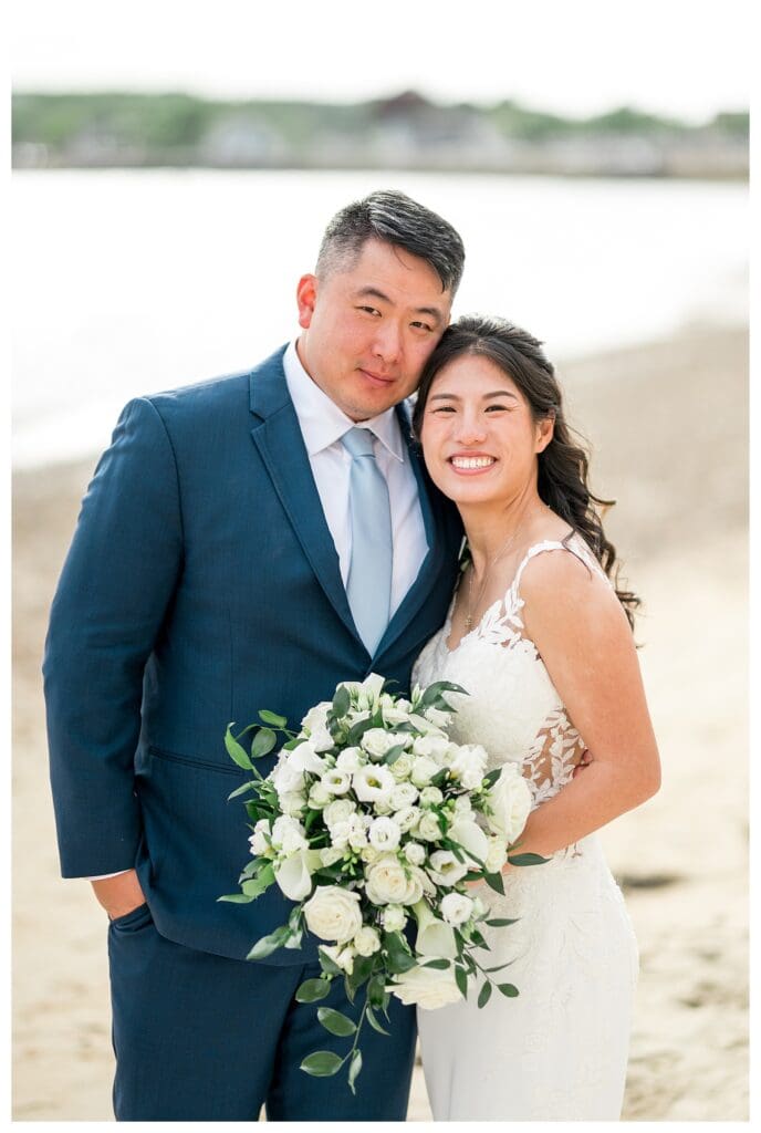 Beauport Wedding Photography: Romantic oceanfront newlywed portrait with soft golden hour light and coastal views.