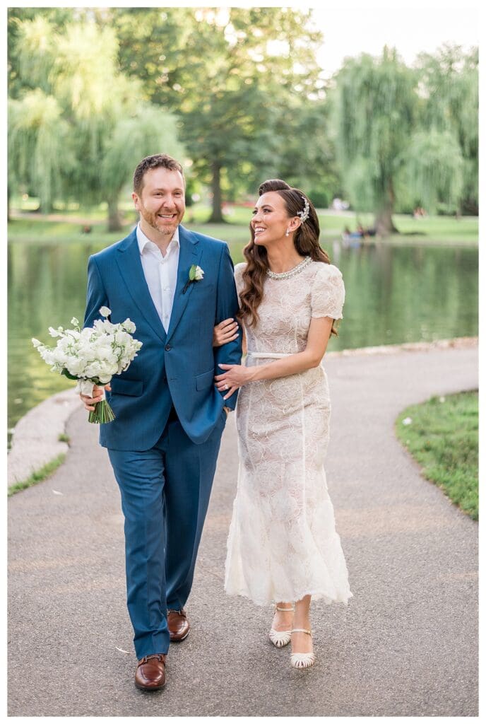 Romantic stroll near the Public Garden pond.
