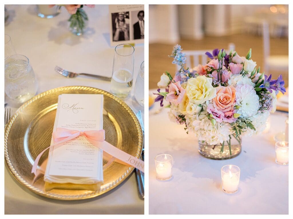 Menu and place setting styled on coastal-inspired table.