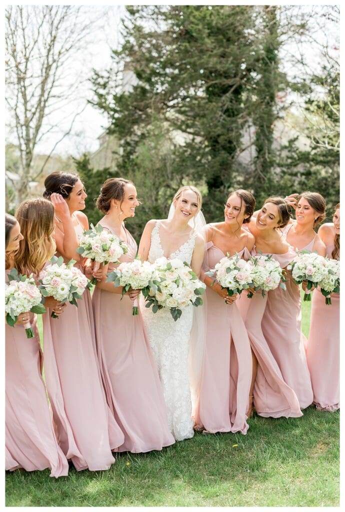 Pastel rose bridesmaids at Wychmere
