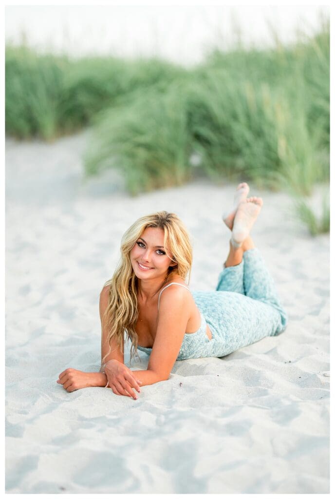 Natural and joyful senior portrait at a Cohasset Massachusetts beach