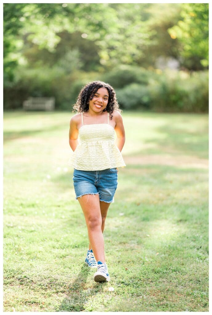 Elegant full length senior portrait at Acton Arboretum.