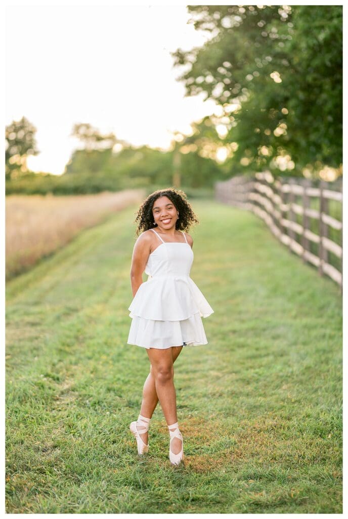 Creative senior photos featuring pointe shoes and ballet inspired poses.